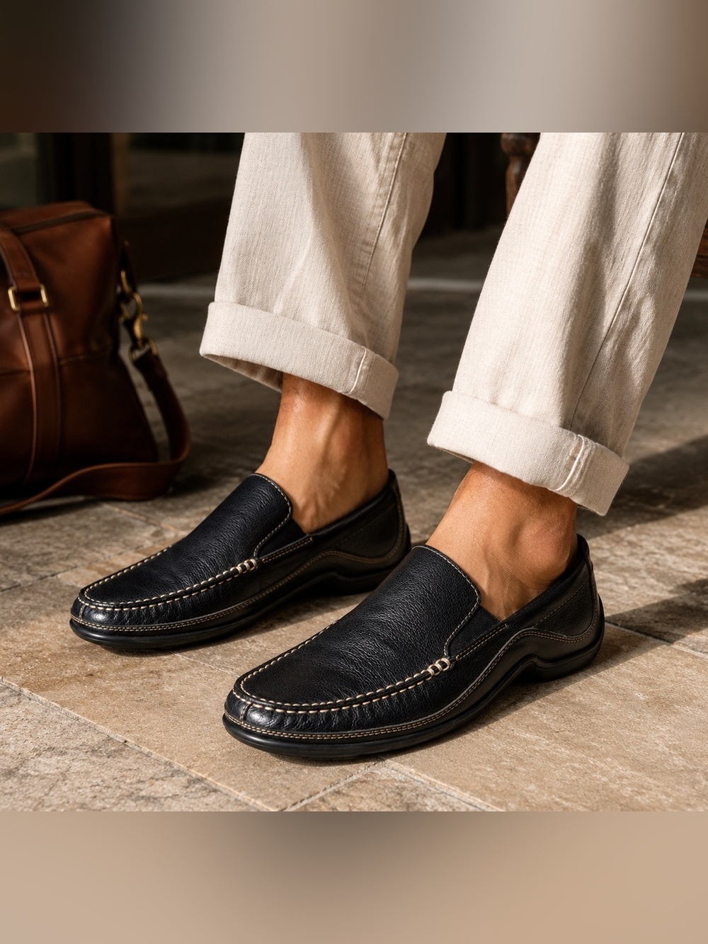 Cole Haan CO3557 Men’s Black Leather Driving Loafers Sz 11M Venetian